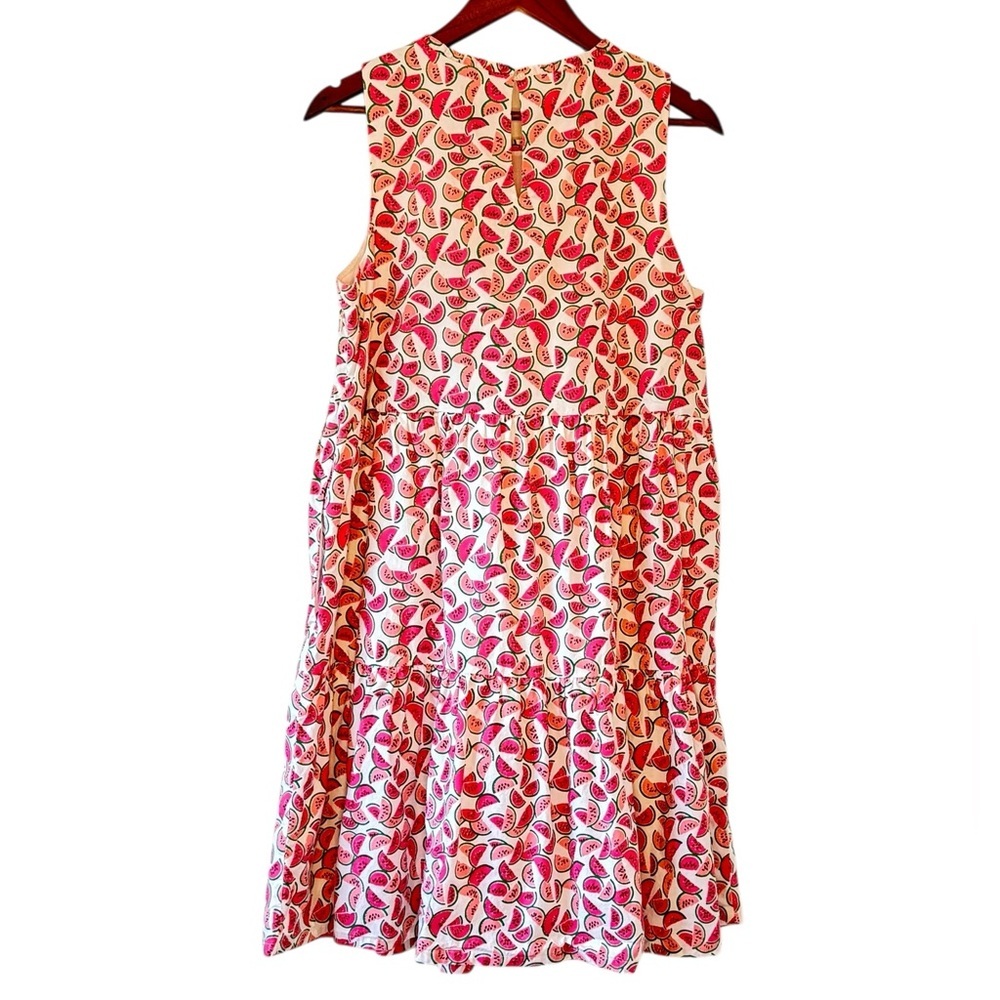 J. Crew Re-Imagined Tiered Dress Watermelon Print Side Pockets White Pink 12 - Picture 5 of 10